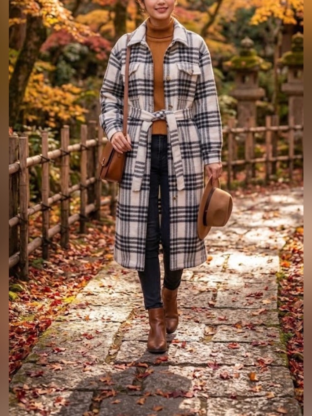 Express Black & White Plaid Tie Waist Shacket Jacket Medium